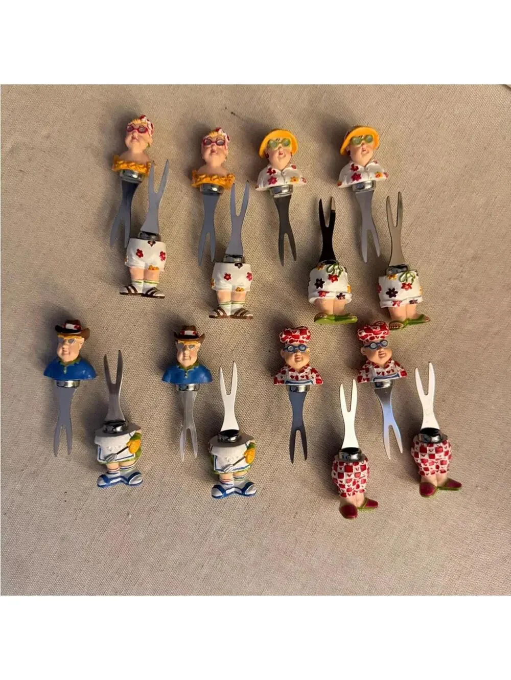 Boston Warehouse Vintage Whimsical corn on the cob holders BBQ Folk for 8 NWOT
